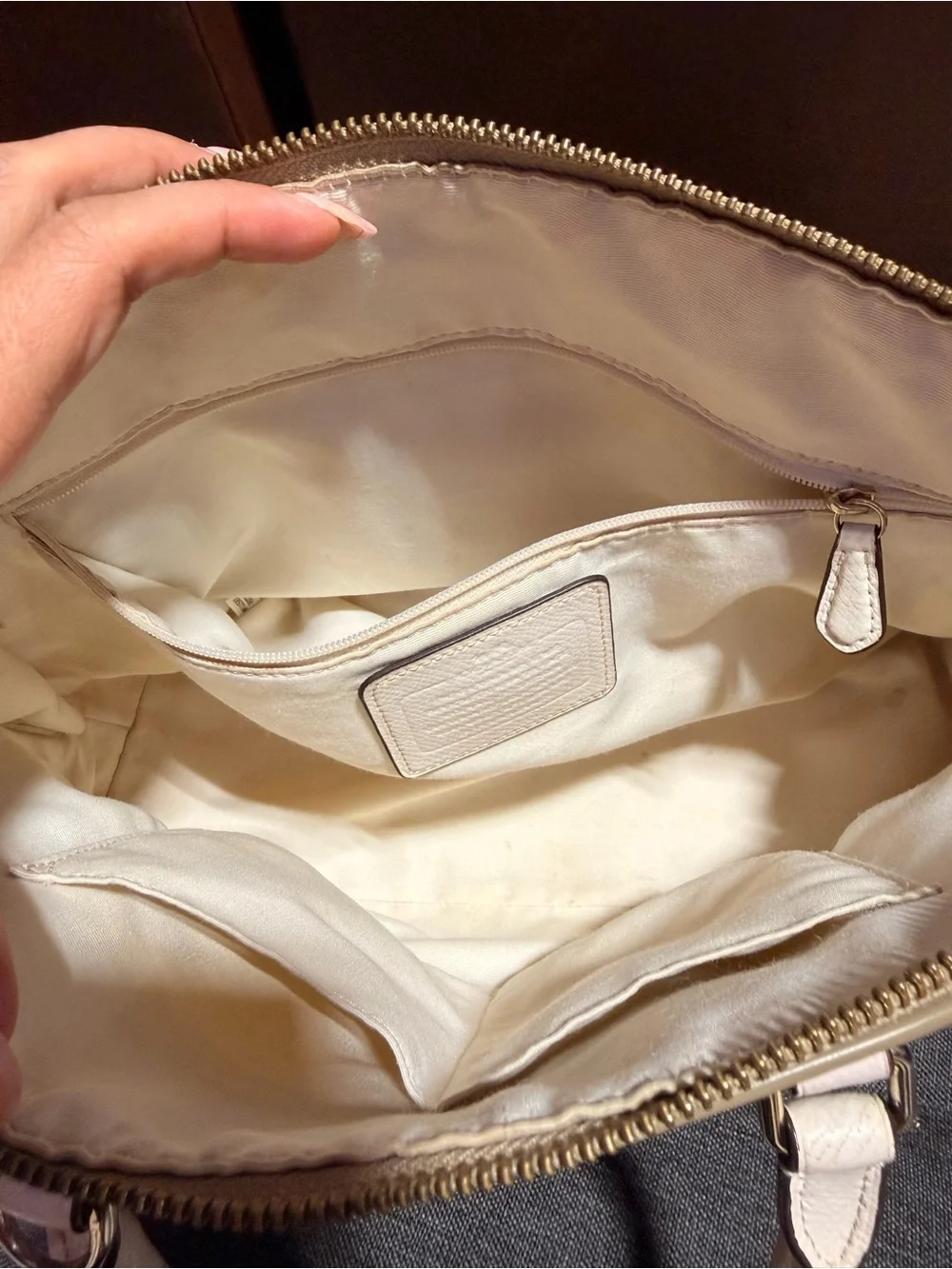 Coach Signature Dome Satchel — Beige & White Trim